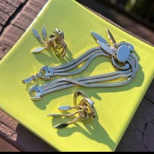 MONET 1963 Priscilla 3-Strand Gold Slider BRACELET & EARRINGS SET